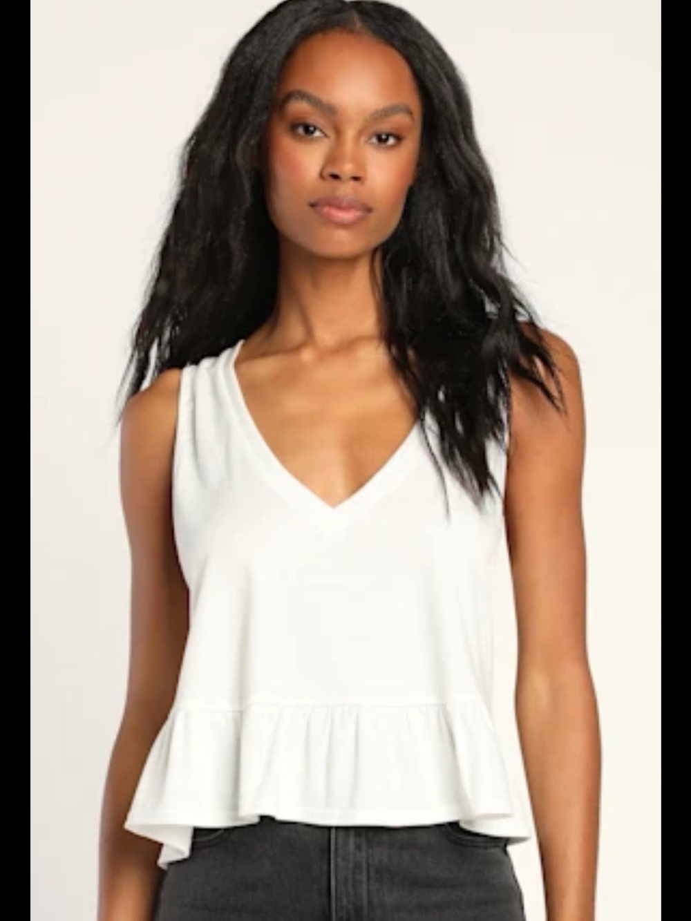American Eagle Outfitters White V-Neck Peplum Tank